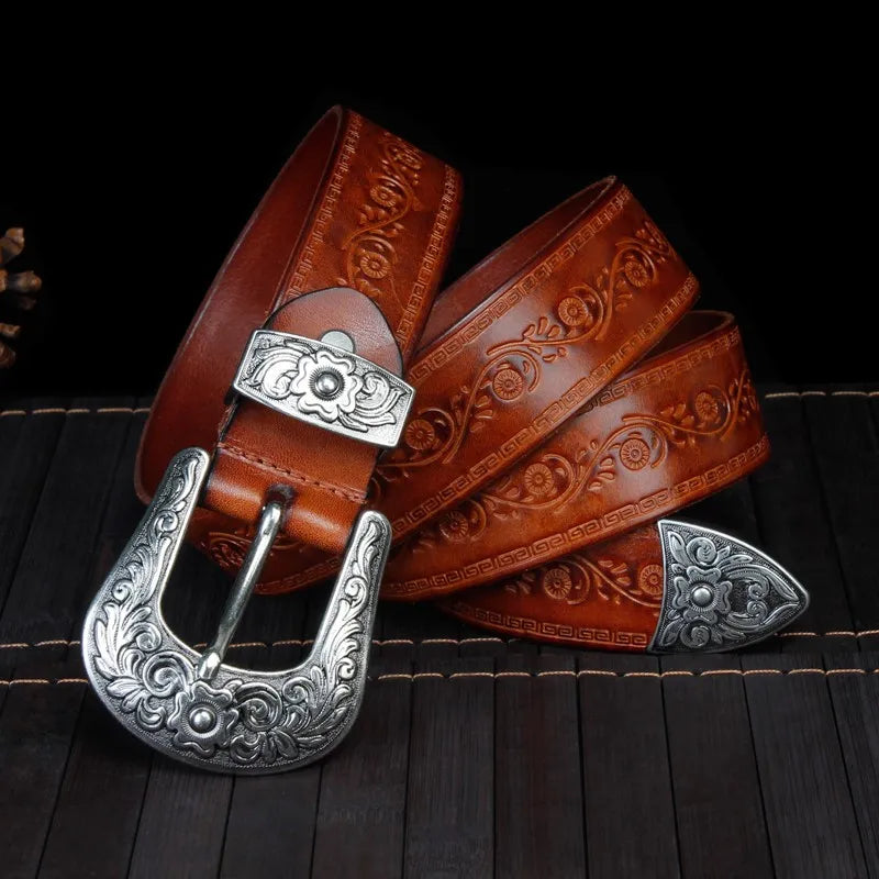 Rugged Brown Leather Western Belt - VibreMode