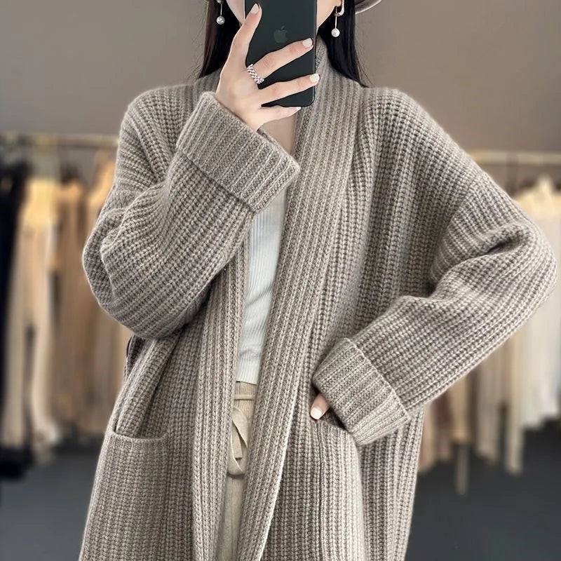 Women's Knit Cardigan Shawl Collar Wide Cuffs