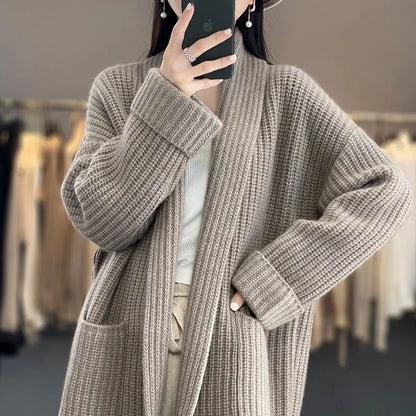 Women's Knit Cardigan Shawl Collar Wide Cuffs