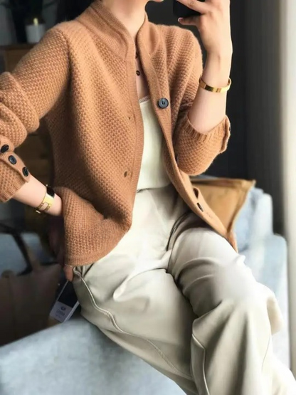 Women's Cardigan Sweater Button Front Contrast Cuffs
