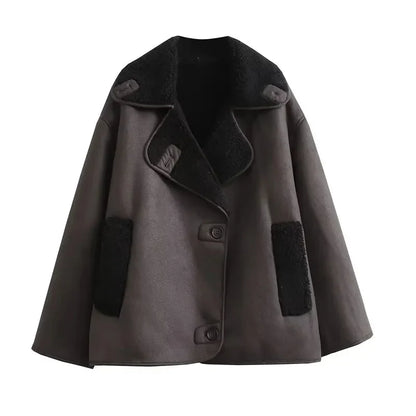 Women's Leather Winter Jacket Plush Lined Wide Collar