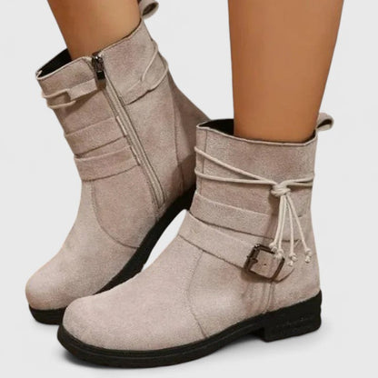 Ladies Low Heel Buckle Boots