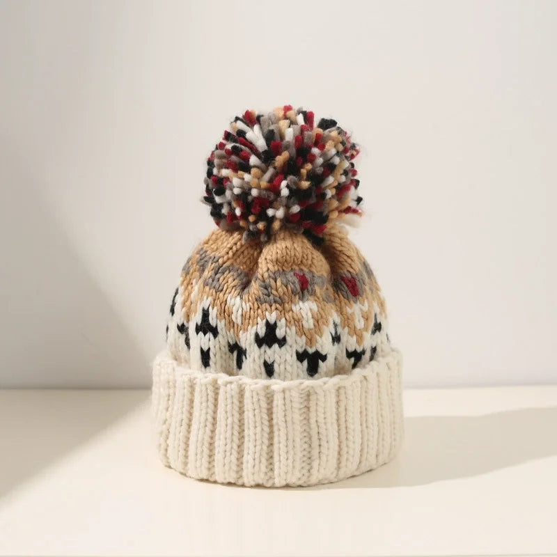 Warm Winter Snowflake Pom Hat