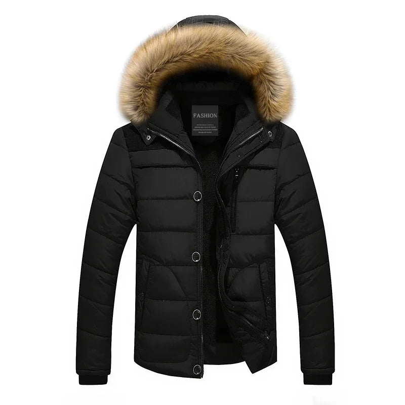 Men's Down Parka Wool Lined Warm Black