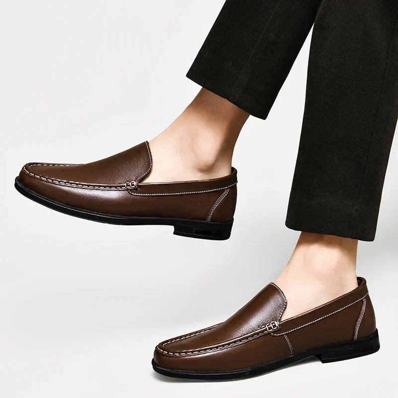 Barry Men's Slip-On Loafers Comfortable Leather Brown