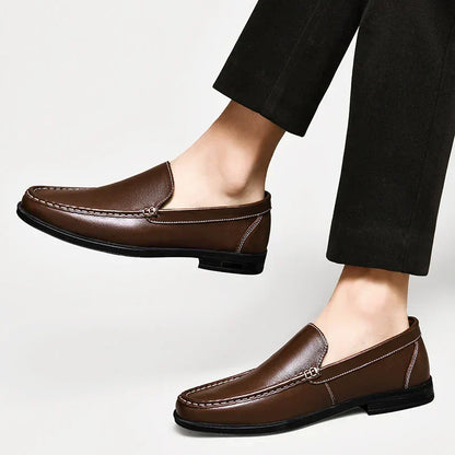 Barry Men's Slip-On Loafers Comfortable Leather Brown