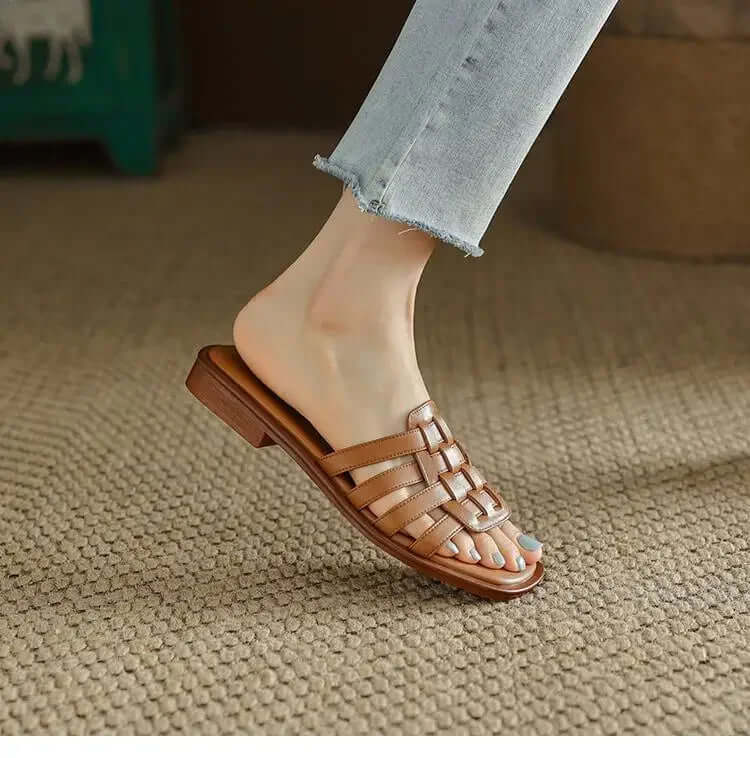 Women's Leather Flat Slides