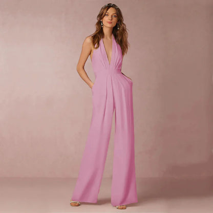 Women's Deep V Neck Backless Jumpsuit