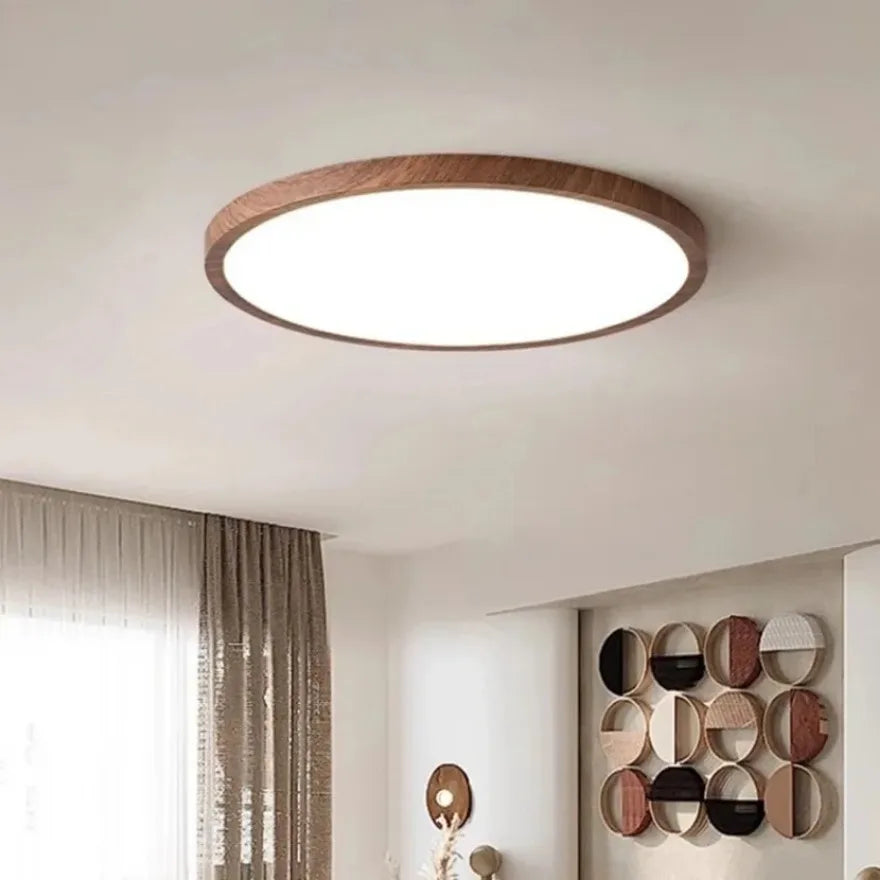 Circular Wooden Ceiling Light Walnut LED Ultrathin Indoor