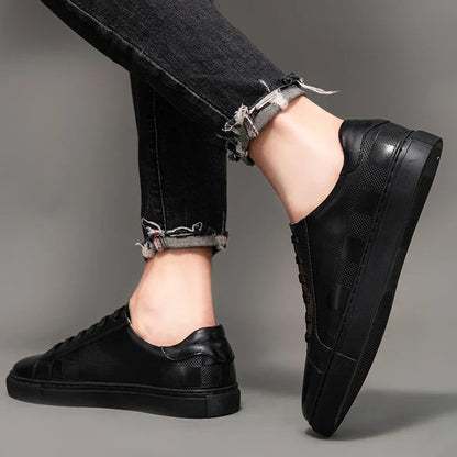 Men's Lace-Up Sneakers Low- Leather Comfortable Black