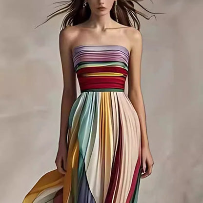 Women's Strapless Rainbow Maxi Dress