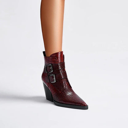 Women's Ankle Boots Textured Buckle Style