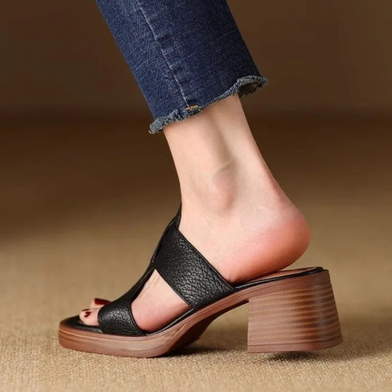 Genuine Brown Leather Flip Flops
