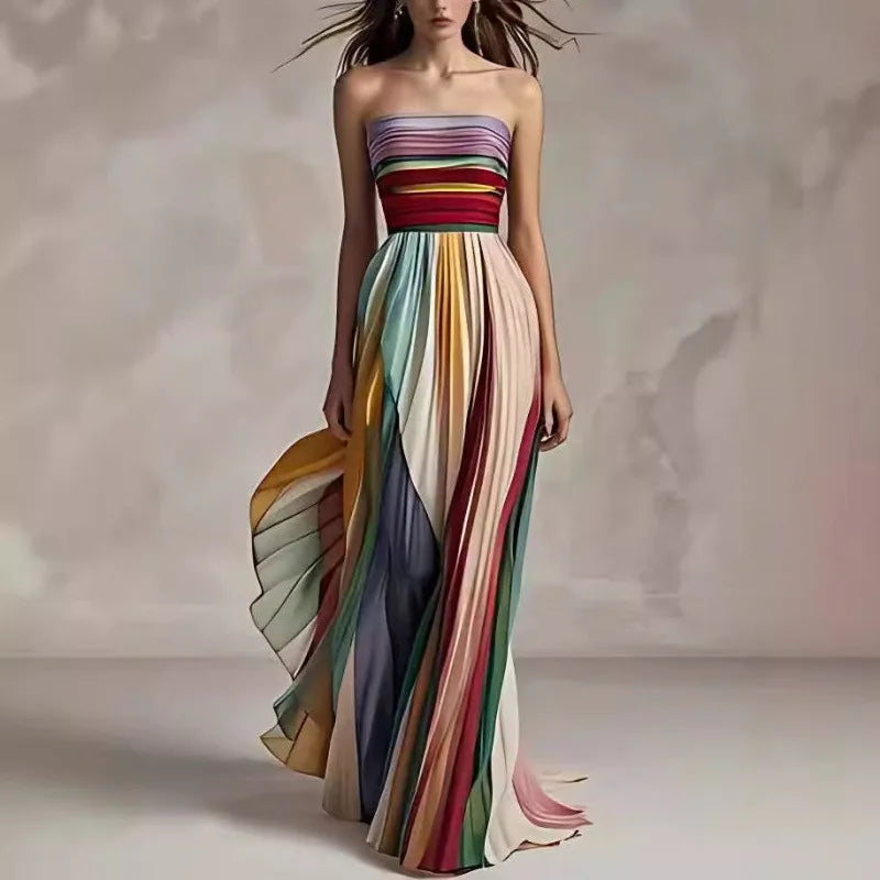 Women's Strapless Rainbow Maxi Dress - VibreMode