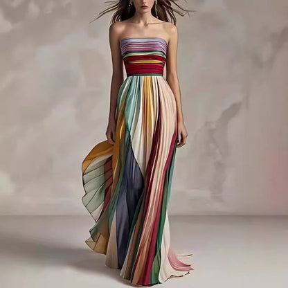 Women's Strapless Rainbow Maxi Dress - VibreMode