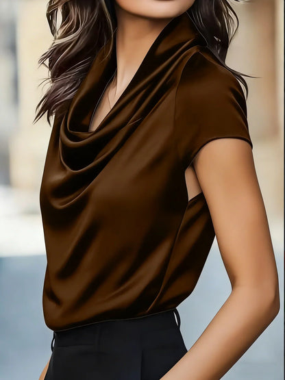 Women's Satin Cowl Neck Shirt