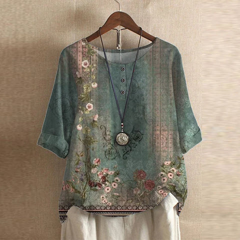Women's Retro Print Blouse - VibreMode