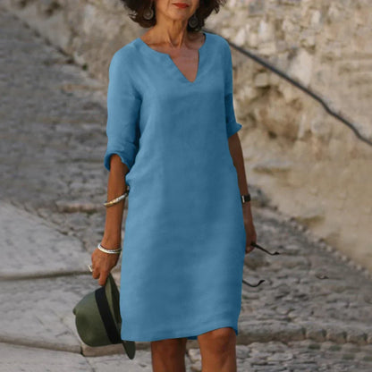 Women's V-Neck Mini Dress 3/4 Sleeves