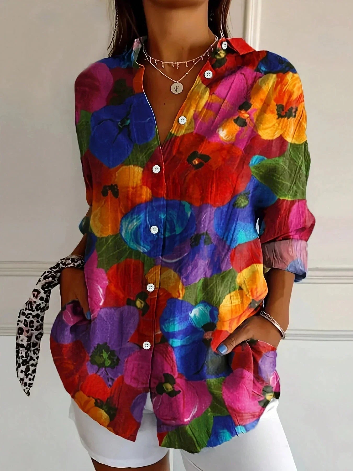 Women's Button Front Printed Blouse