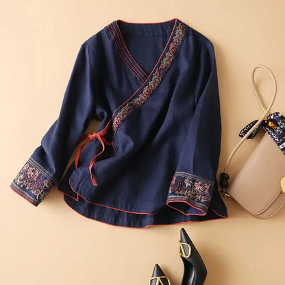 Women's Embroidered V-Neck Blouse