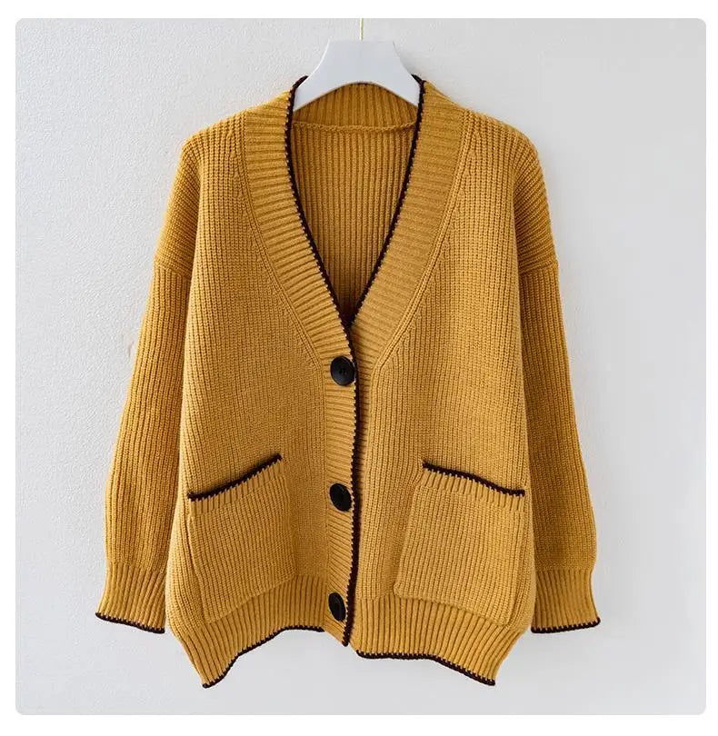 Women's V-Neck Cardigan Sweater With Patch Pockets
