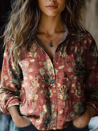 Women's Classic Floral Long Sleeve Button Down Shirt