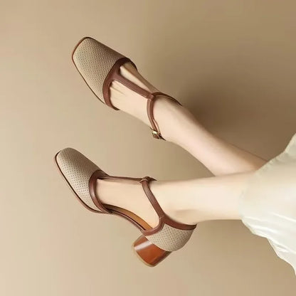 Comfortable Low Heel Women's T-Strap Pumps