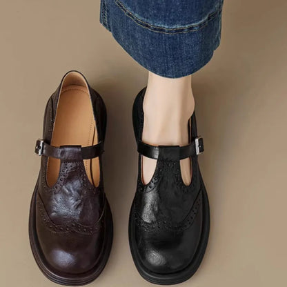 Elegant Ladies Leather Ankle Strap Shoes - VibreMode