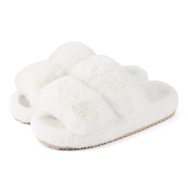 Women's Open Toe Plush Slippers Adjustable Strap Soft Sole - VibreMode