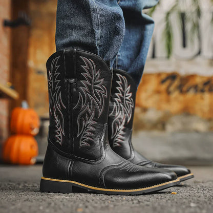 Rugged Men's Brown Leather Cowboy Boots