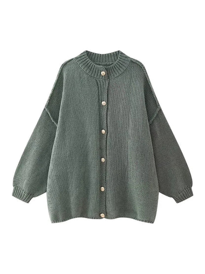 Women's Bat Sleeve Cardigan Wool Lapel Metal Buttons Beige