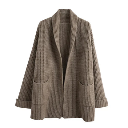 Women's Knit Cardigan Shawl Collar Wide Cuffs