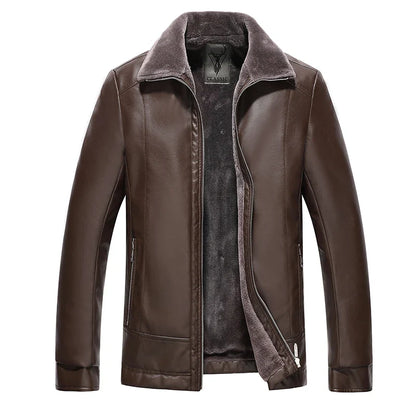Men's Leather Motorcycle Jacket Warm Fleece Winter Coat - VibreMode