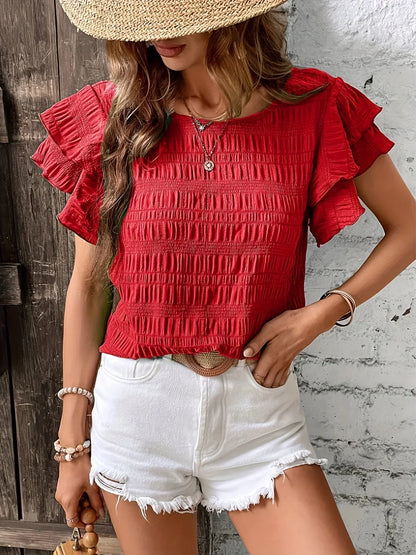 Airy Floral Blouse with Cute Ruffles