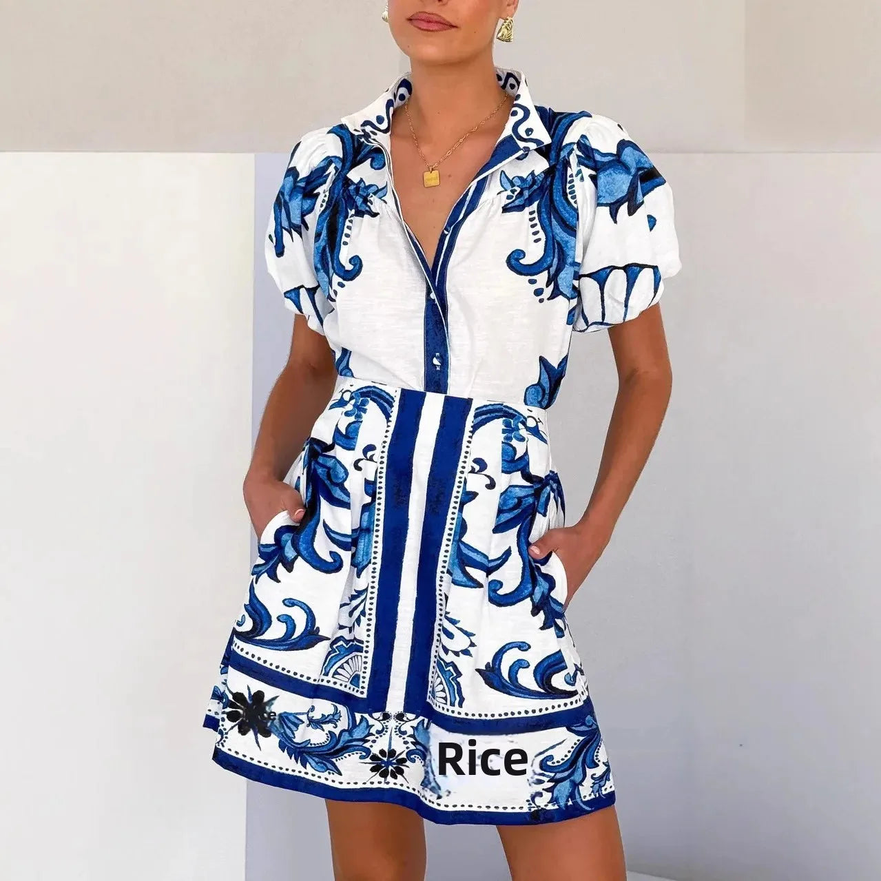 Women's Cute Floral Mini Dress with Puff Sleeves