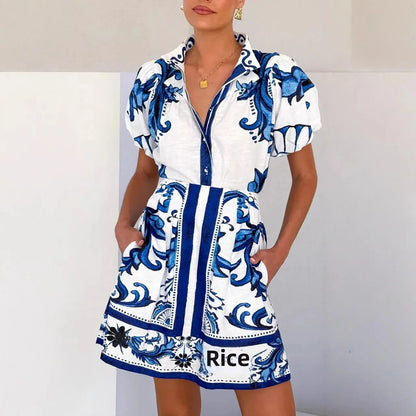 Women's Cute Floral Mini Dress with Puff Sleeves