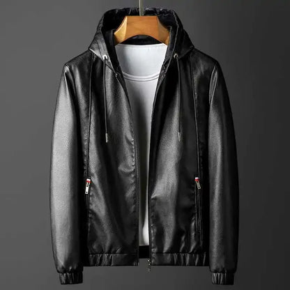 Edgy Biker Leather Hoodie Jacket - VibreMode