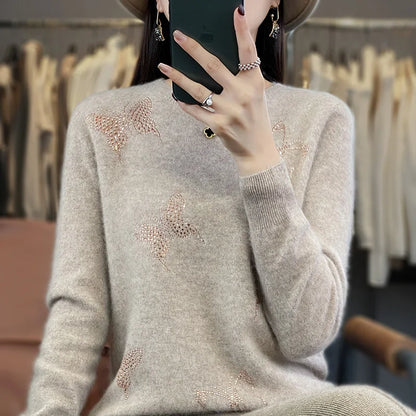 Women's Patterned Sweater Butterfly Design