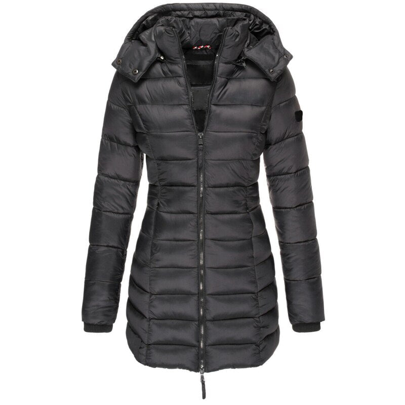 Women's Down Filled Parka Coat Long Hooded Waterproof Black
