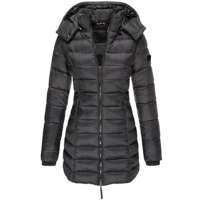 Women's Down Filled Parka Coat Long Hooded Waterproof Black