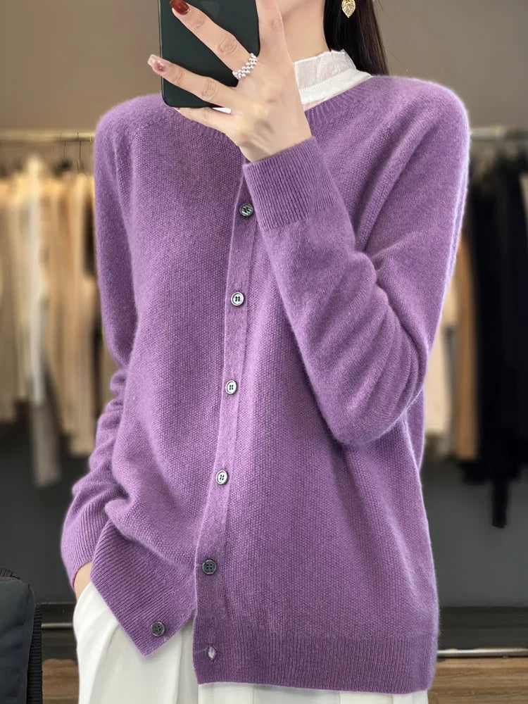 Women's Crewneck Cardigan Button-Up Style
