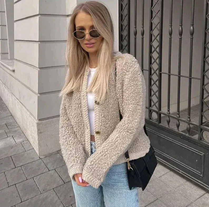 Women's Teddy Fleece Jacket Soft Button Front Casual - VibreMode