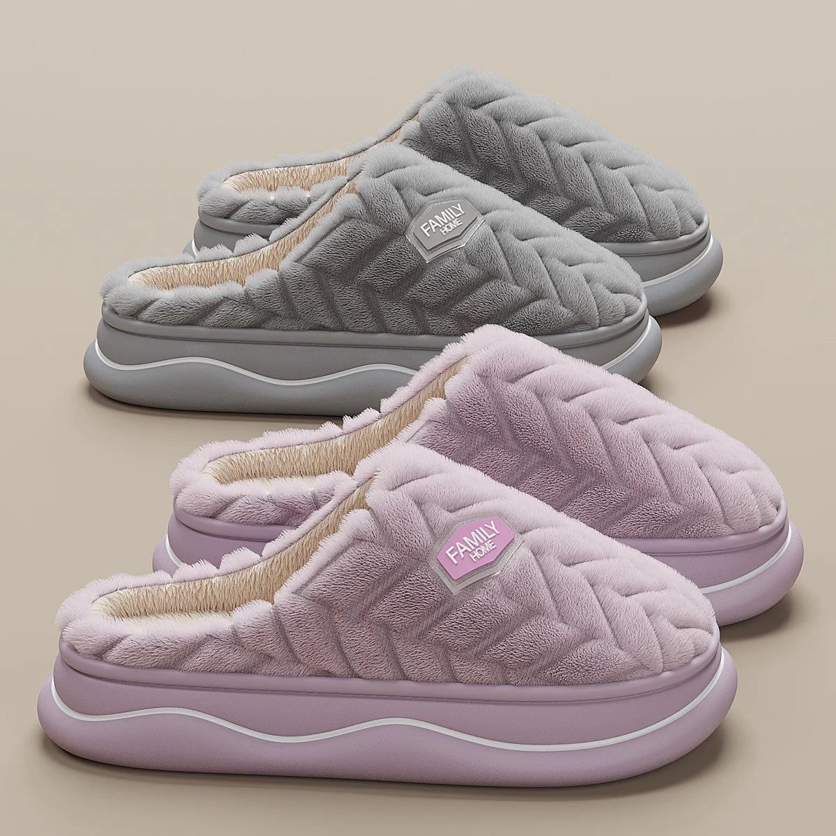 Women's Quilted Indoor Slippers Thick Plush Lining - VibreMode