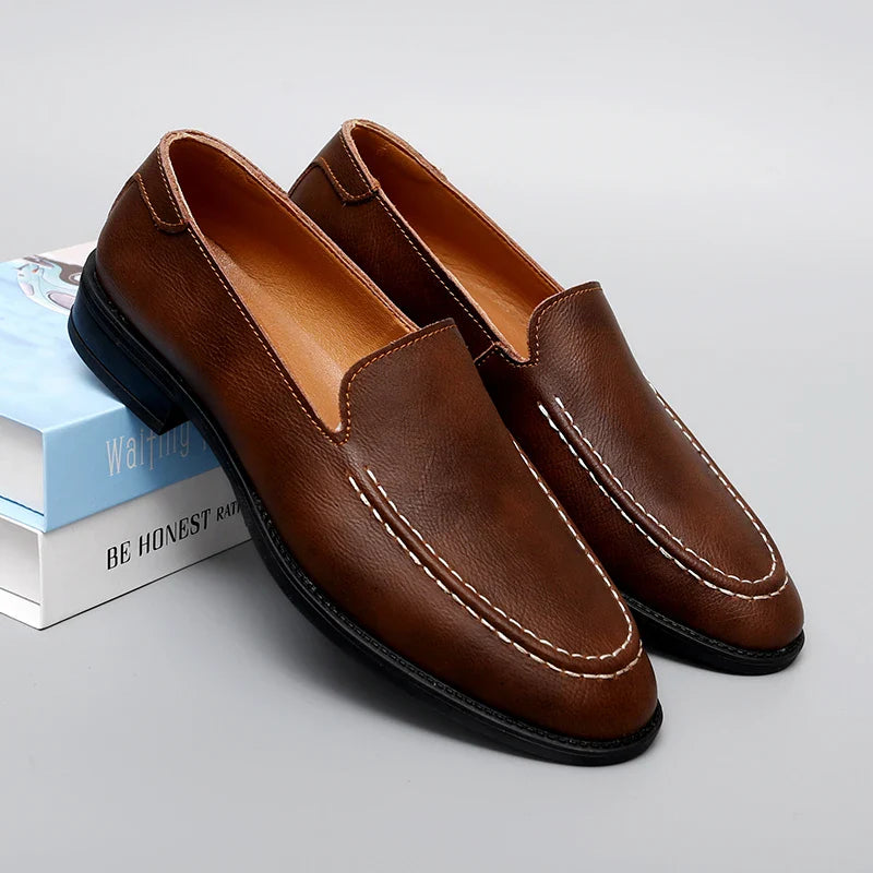 Real Leather Slip On Loafers