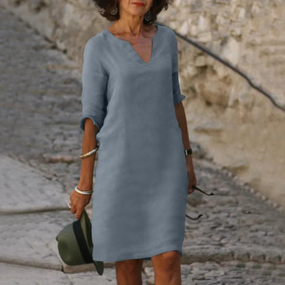 Women's V-Neck Mini Dress 3/4 Sleeves