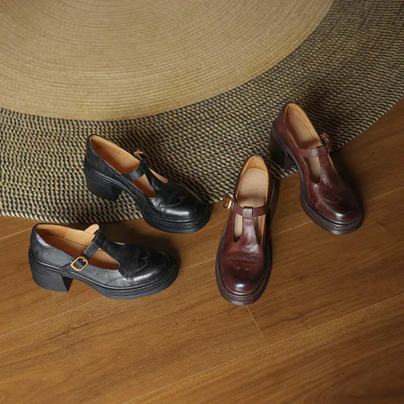 Timeless Ladies Genuine Leather Strap Shoes