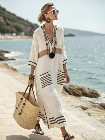 Comfortable Vertical Stripe Relaxed Fit Maxi Dress