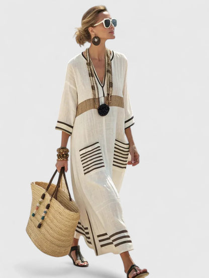 Women's V-Neck Maxi Dress Stripe Detail