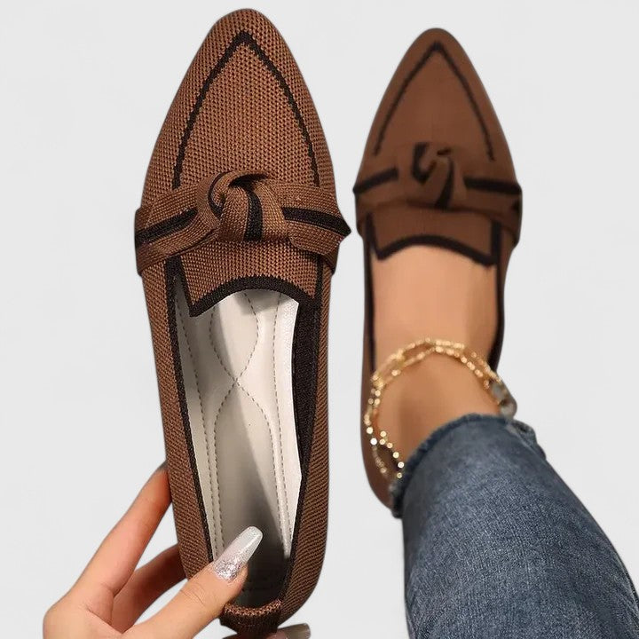 Elegant Women's Pointed Toe Slip On Loafers with Bow Detail