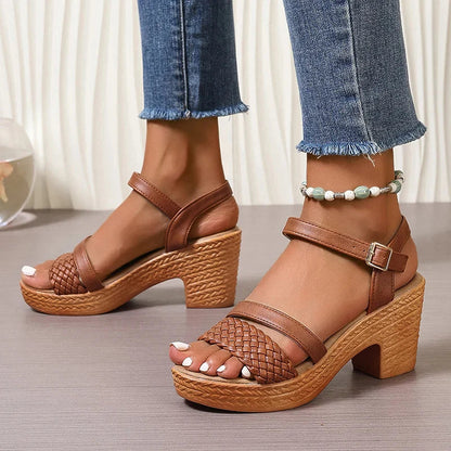 Women's Woven Open Toe Platform Heels